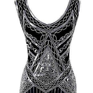 Women's Vintage 1920s Sequin Beaded Tassels Hem